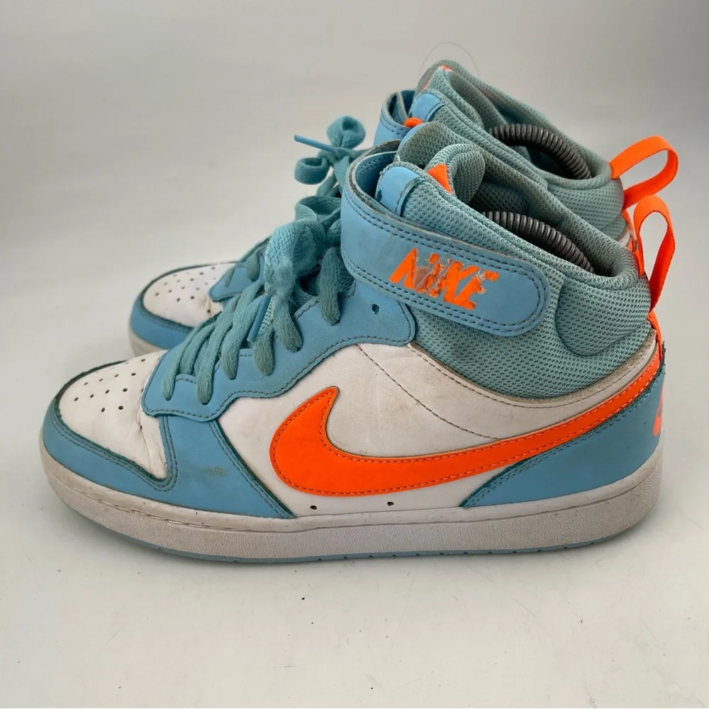 Nike Big Kids Court Borough Mid 2 - SZ 7 Y - Lt Blue White Orange Shoes